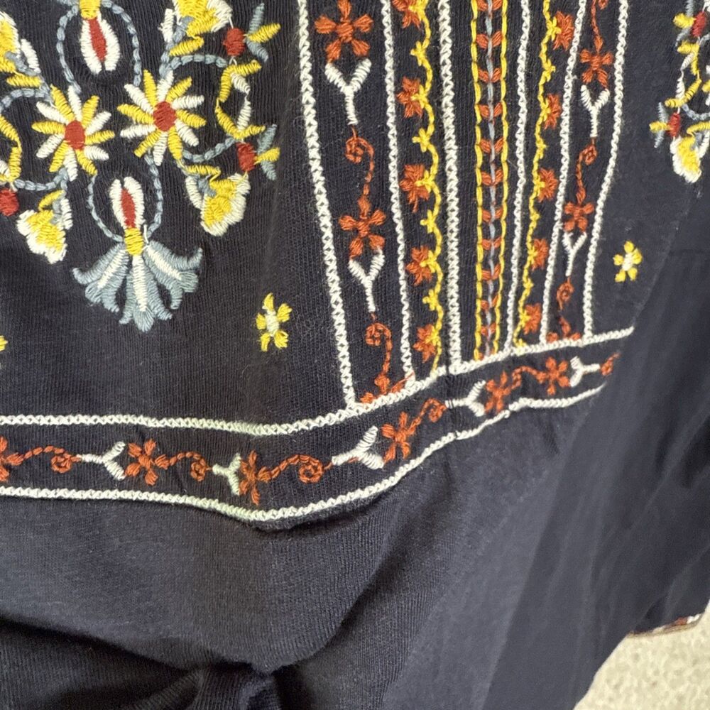 Christian Siriano Embroidered Sleeveless Blouse Top Navy Blue XL Boho Floral - Picture 6 of 10